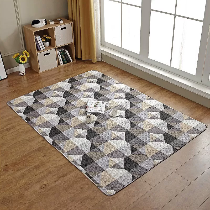 Thảm Cotton Trải Sàn Trang Trí Nền Phòng Khách Lót Nằm Họa Tiết Hoa Gấu – Ô Xám