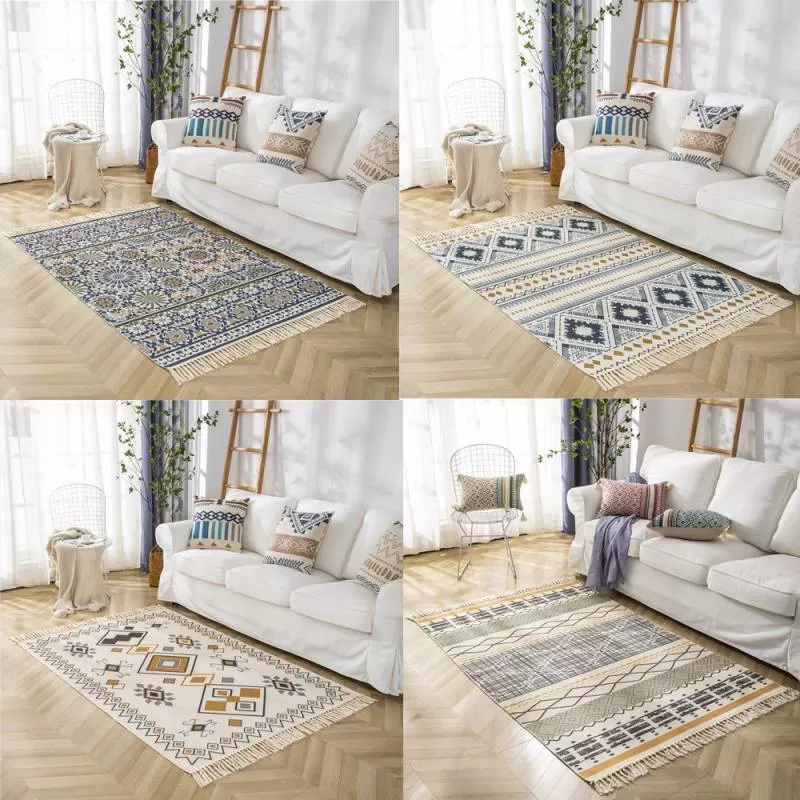Thảm Canvas Trải Sàn Tua Rua Phong Cách Bắc Âu Trải Chân Giường Phòng Khách