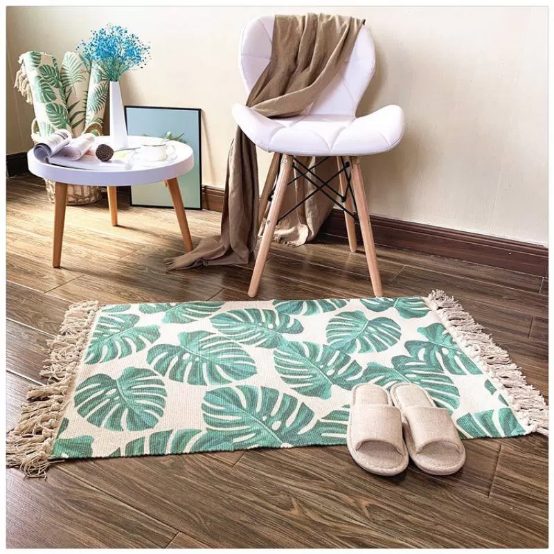Thảm Trải Sàn Tua Rua Canvas Trang Trí Nordic – Lá Trầu