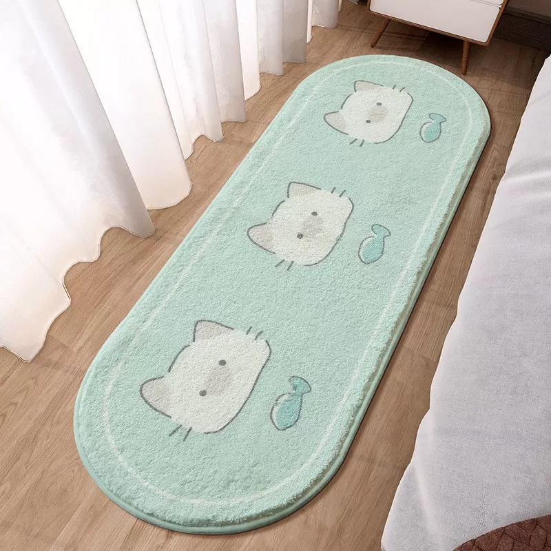 Thảm Lau Chân Len Bầu Dục Trang Trí Chân Giường Ngủ Họa Tiết Dễ Thương