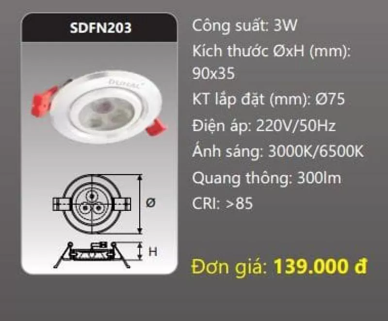 Đèn âm trần LED chiếu điếm SDFN203 