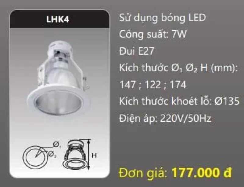 Đèn DOWNLIGHT âm trần có kính LHK4