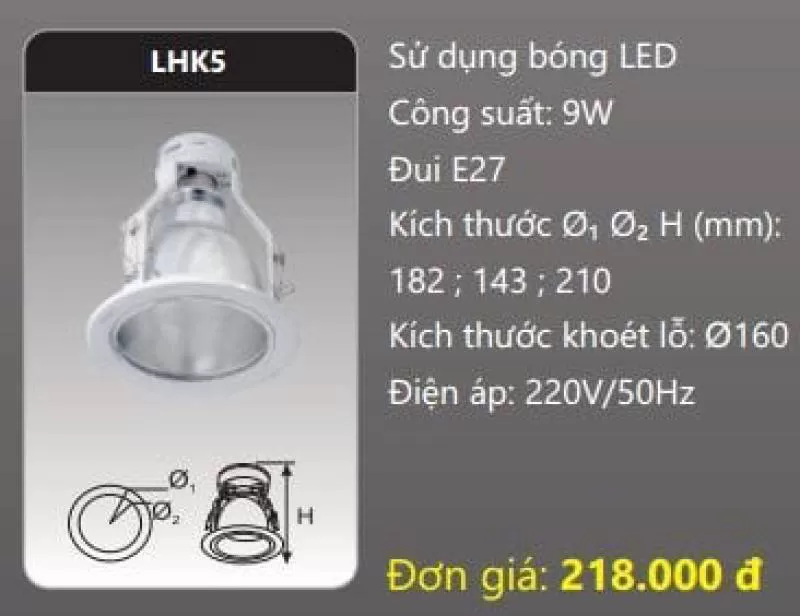 Đèn DOWNLIGHT âm trần có kính LHK5