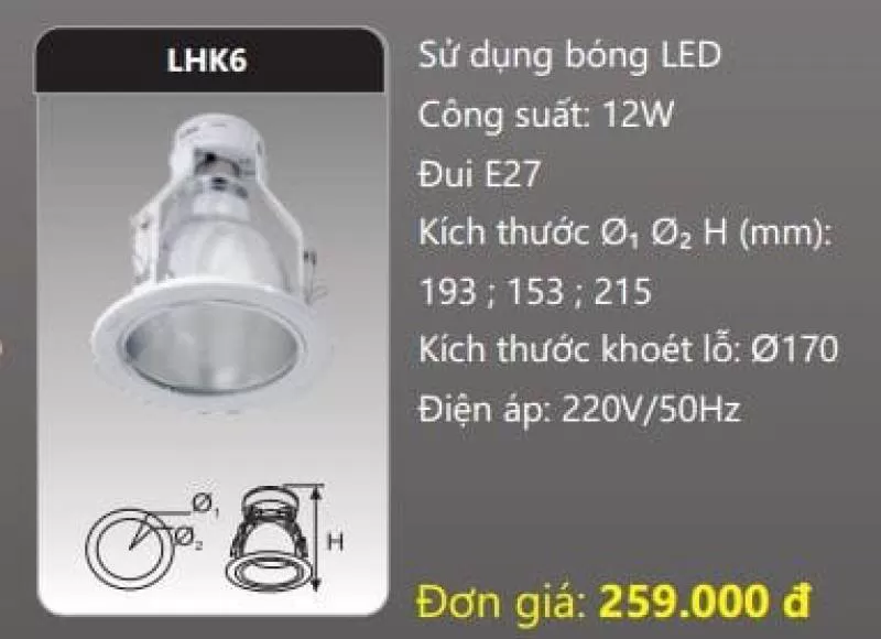 Đèn DOWNLIGHT âm trần có kính LHK6