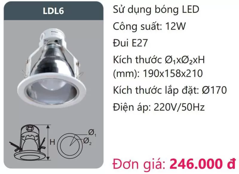 Đèn Downlight âm trần viền sơn trắng cao cấp LDL6