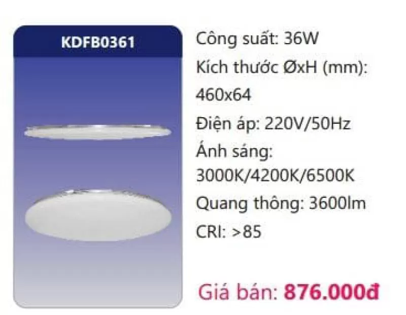 Đèn LED ốp trần siêu mỏng trang trí đổi màu KDFB0361