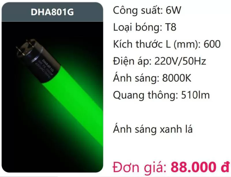 Bóng LED tuýp màu T8 DHA801G