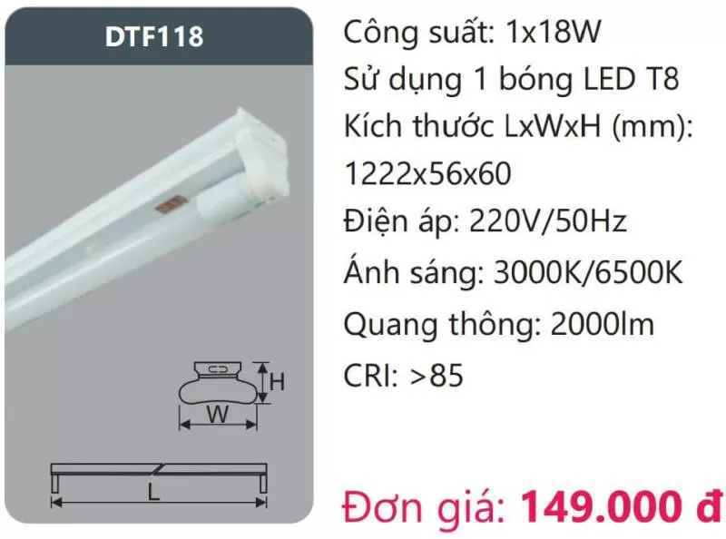 Máng đèn LED batten DTF118 