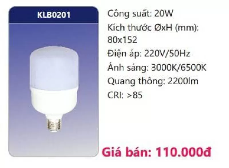 Bóng LED thân nhôm bọc nhựa dẫn nhiệt KLB0201