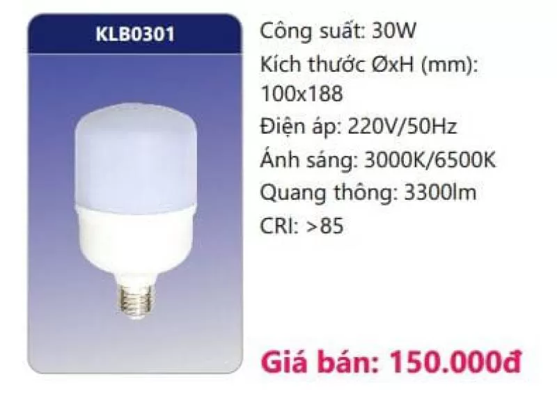 Bóng LED thân nhôm bọc nhựa dẫn nhiệt KLB0301