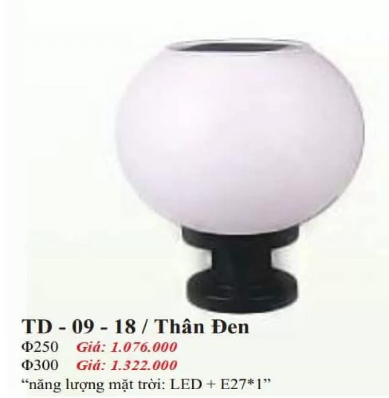 Trụ đèn NLMT ngoài trời TD-09-18/Thân Đen