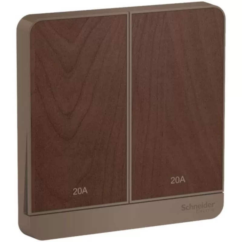 Bộ công tắc đôi 2 cực 20A, màu gỗ, Schneider, mã E8332D20N_WD_G19