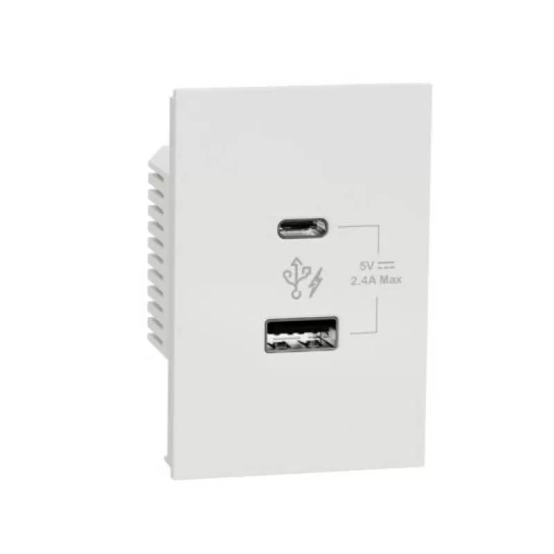 Ổ sạc USB type A + C, 2.4A, size 2S, Schneider, mã M3T_USB2_WE