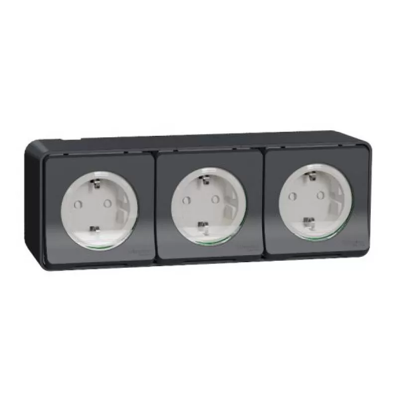 Bộ ổ cắm ba Schuko 16A, chống thấm IP55, Schneider, mã MUR36038