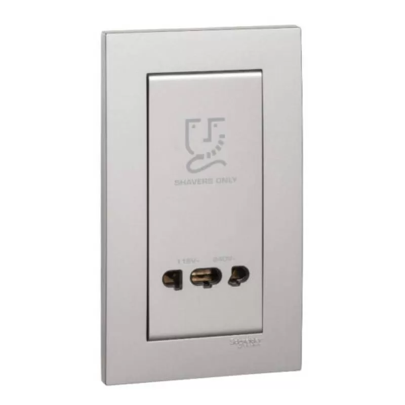 Bộ ổ cắm dao cạo râu, màu xám bạc, Schneider, mã KBT727V_AS_G19 