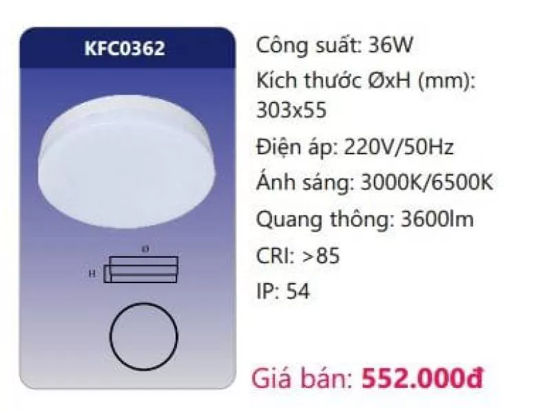 Đèn ốp trần LED đế nhôm KFC0362