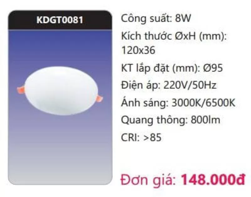 Đèn LED âm trần tròn góc rộng KDGT0081