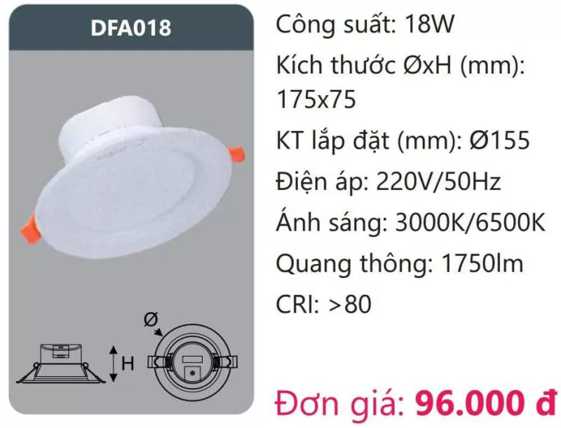 Đèn LED Downlight tán quang DFA018