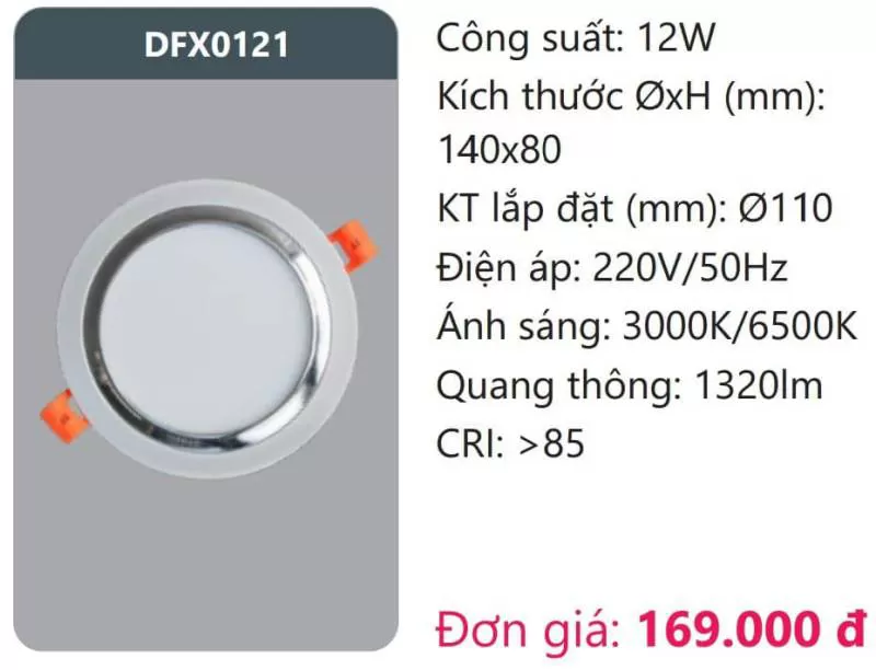 Đèn LED Downlight tán quang DFX0121