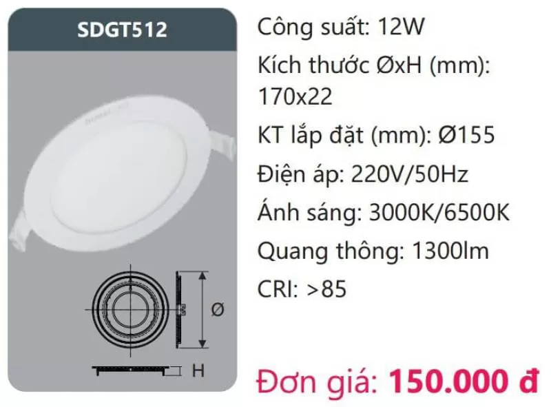 Đèn LED panel âm trần SDGT512
