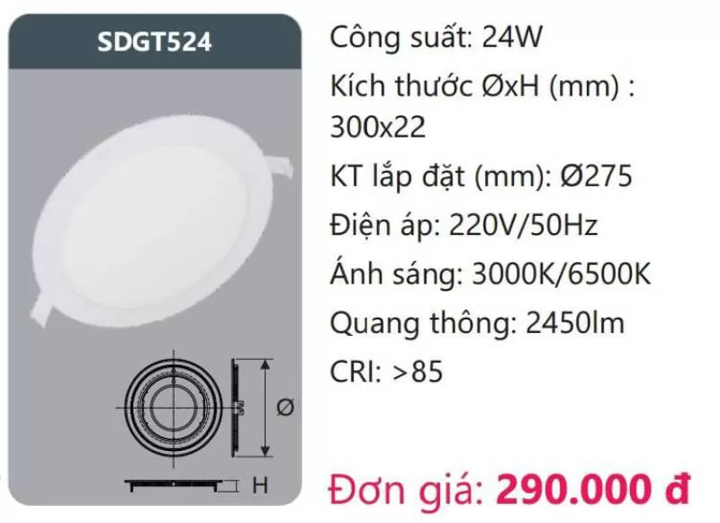 Đèn LED panel âm trần SDGT524