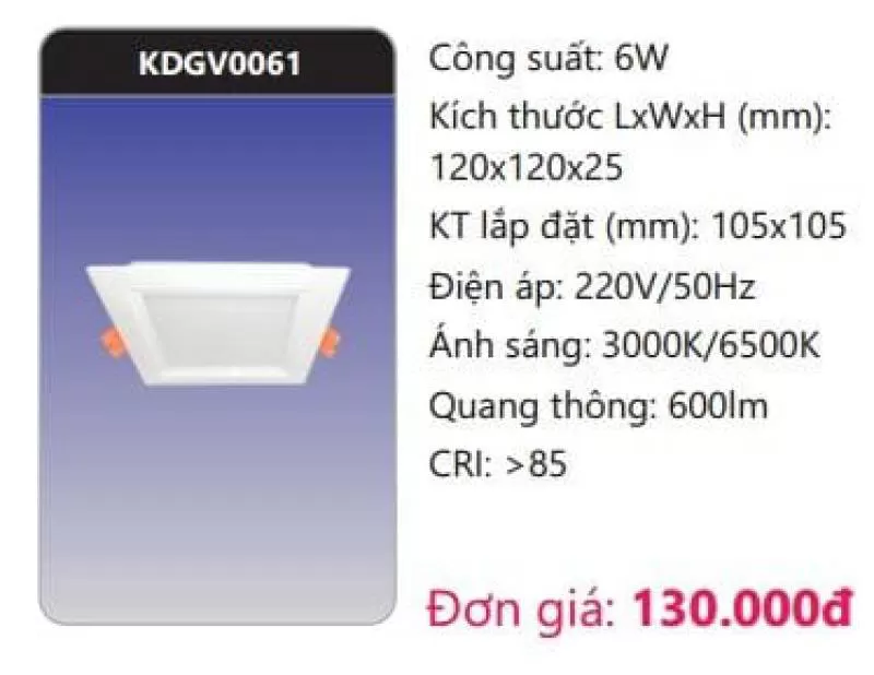 Đèn LED panel âm trần vuông cao cấp KDGV0061