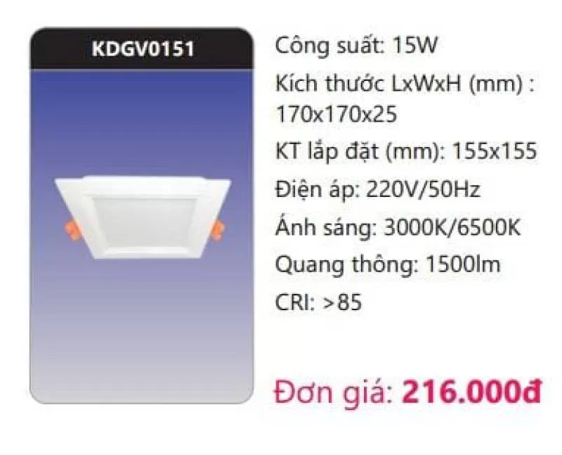 Đèn LED panel âm trần vuông cao cấp KDGV0151