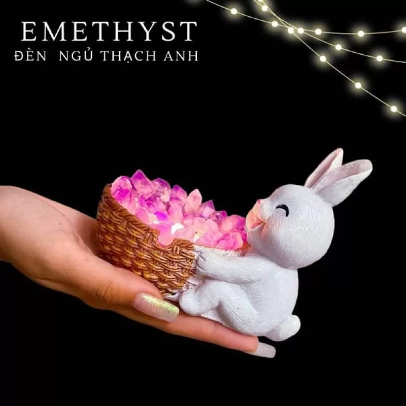 Đèn ngủ tinh thể Thạch anh tím dáng Thỏ