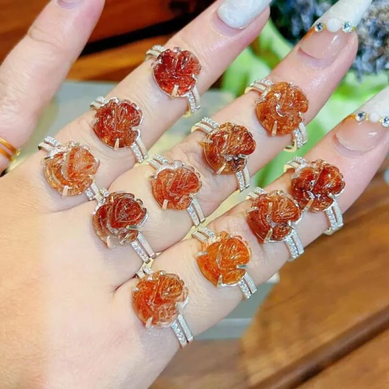 Nhẫn Hồ Ly Thạch Anh Tóc Đỏ Đẹp Bọc Bạc