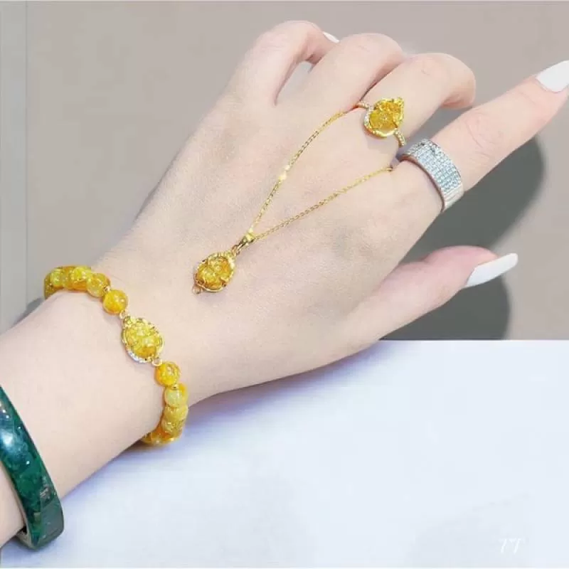 Set Trang sức Thạch anh tóc vàng mix Tỳ Hưu