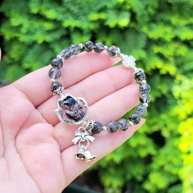 Vòng Tay Thạch Anh Tóc Đen Mix Hồ Ly Charm Bạc