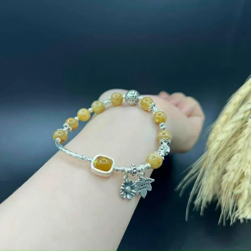 Vòng Tay Thạch Anh Tóc Vàng Mix Charm Bạc