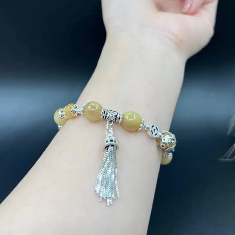 Vòng tay Thạch Anh tóc vàng mix charm bạc 003