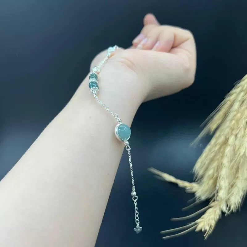 Lắc Tay Bạc Lam Ngọc Mix Charm 