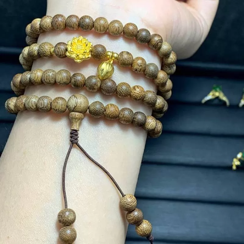 Vòng Tay Trầm Hương 108 hạt Mix Sen