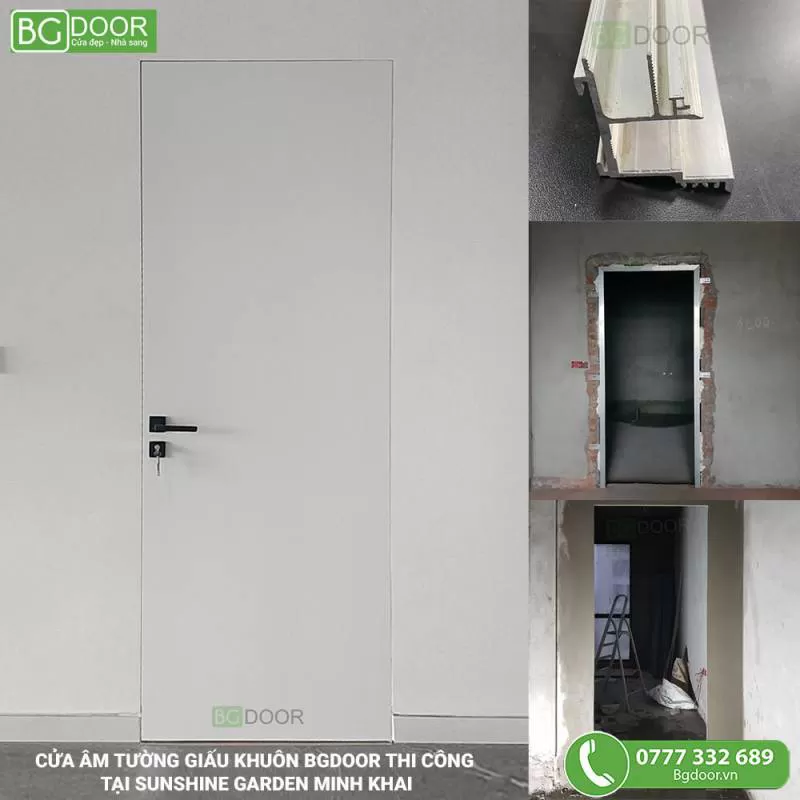 Cửa âm tường giấu khuôn plywood Laminate BGDOOR thi công tại Sunshine Garden