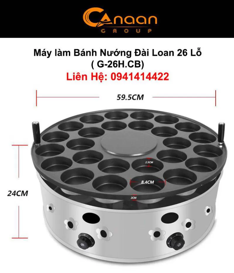 Máy Làm Bánh Nướng Đài Loan Khuôn Tròn 26 Lỗ Dùng Gas
