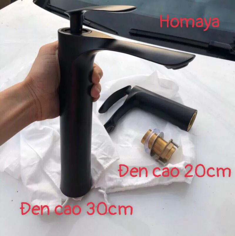 Vòi rửa mặt tay lá đen cao 30 HM 011