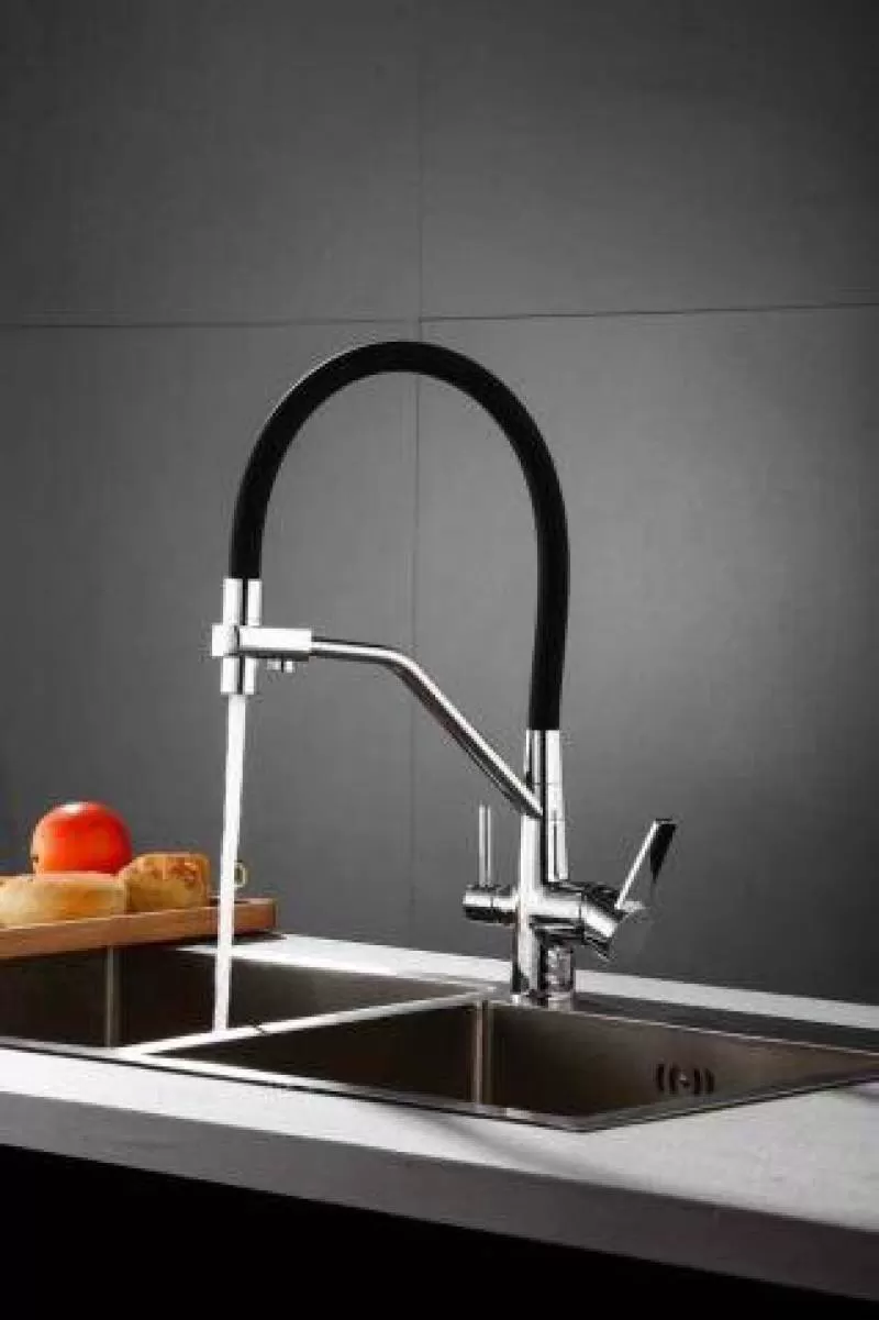 Vòi rửa bát nóng lạnh cần đen 3 đường nước -12