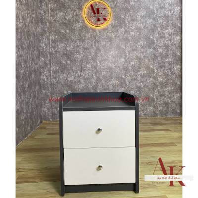 Tủ Đầu Giường Gỗ Công Nghiệp MDF Màu Xám Chì Phối Trắng Giá Rẻ