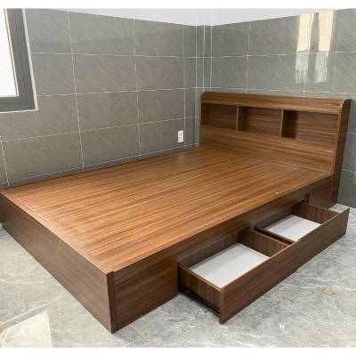 Giường Ngủ Gỗ Công Nghiệp MDF Đầu Kệ 2 Hộc Hiện Đại Tiện Lợi