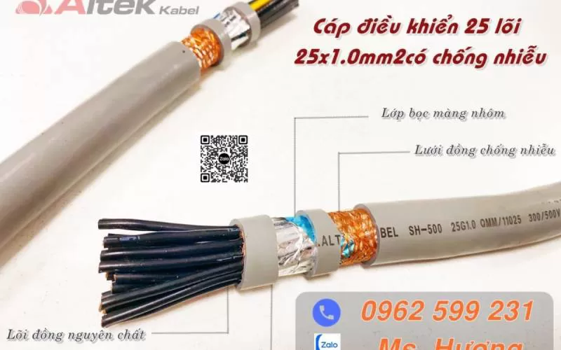 Giá mới tháng 6/2024) Cáp điều khiển Altek kabel 25 lõi 1,0mm2 có lưới chống nhiễu. - Huongkabel.com