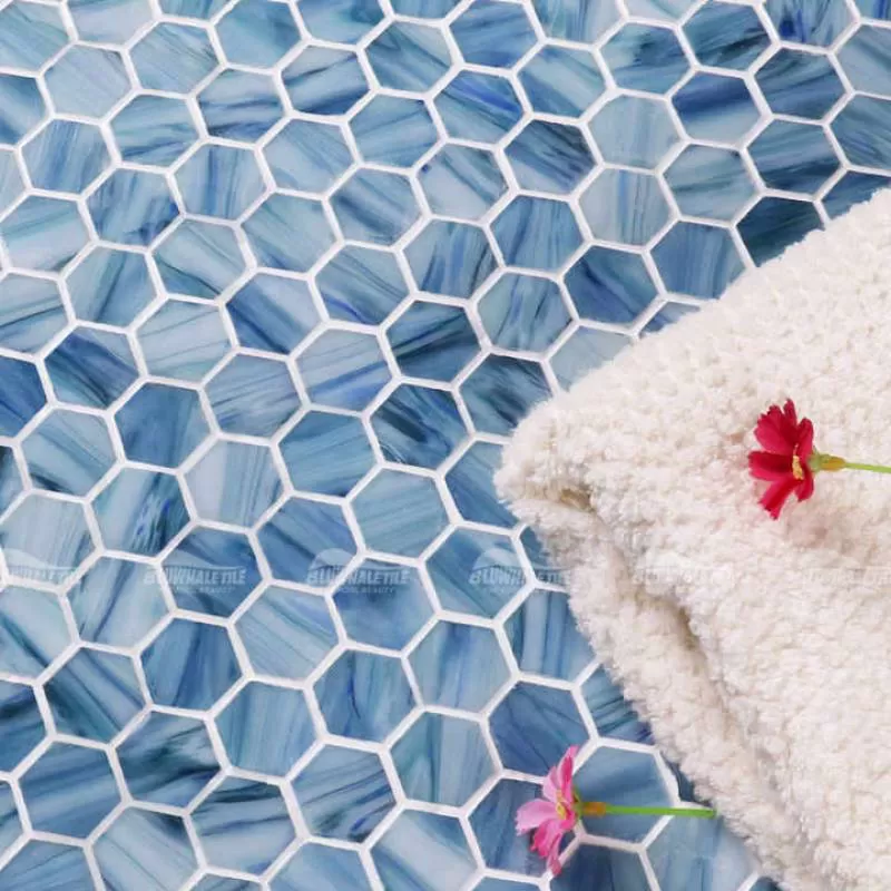 Villa Hotel Bathroom Shower Project Modern Indoor Outdoor Swimming Pool Middle Blue 1" Hexagon Hot Melting Mosaic Glass Tile