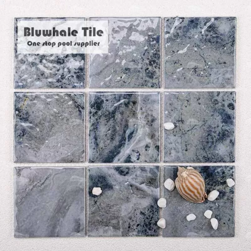 Bluwhale Tile Supply Pool Tile Hotel Project Modern Inkjet Ripple Surface Glazed Porcelain 4x4 Mosaic Tile for Swimming Pool 