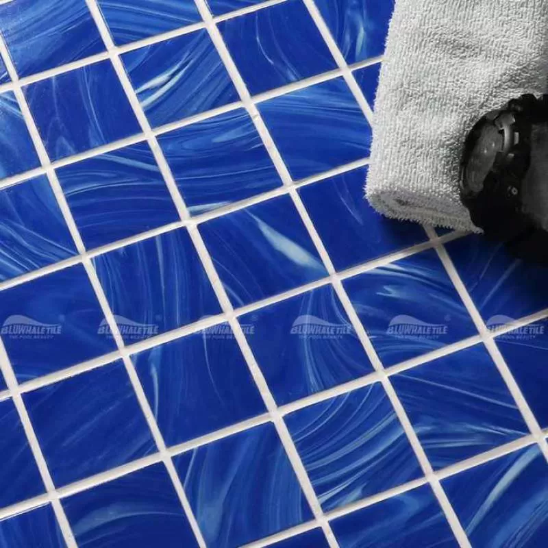 Factory Direct Hotel Project Supply Golden Line Waterproof 2x2 Inch Square Blue Hot Melt Glass Swimming Pool Mosaic Tiles