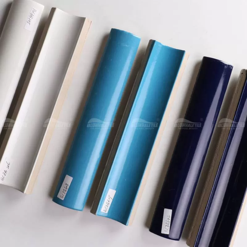 Bluwhale Outside and Inside Nonslip Ceramic Blue Color Glazed Corner Edge Swimming Pool Tile Border