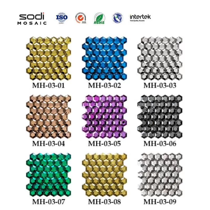 Various Styles Decor 3d Hexagon Wall Panel Waterproof Bathroom Tiles Metal Mosaic with Mesh
