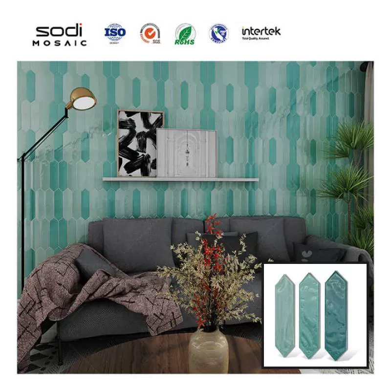 292*295mm Living Room Background Hexagon Light Green Glossy Ceramic Wall Handmade Tile for Decorating 