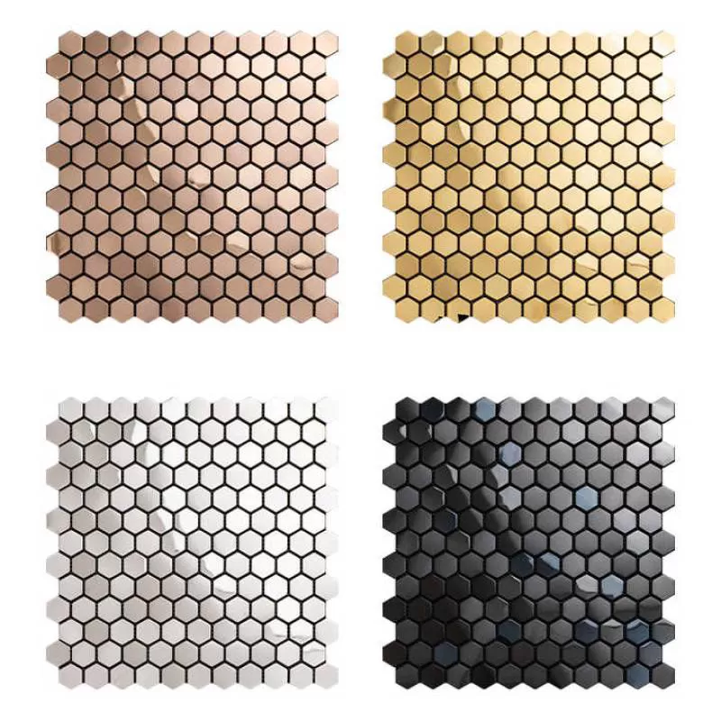 Premium High Quality Antifouling Hexagon Stainless Steel Metal Mosaic 3D Peel and Stick Kitchen Splash Back Tile