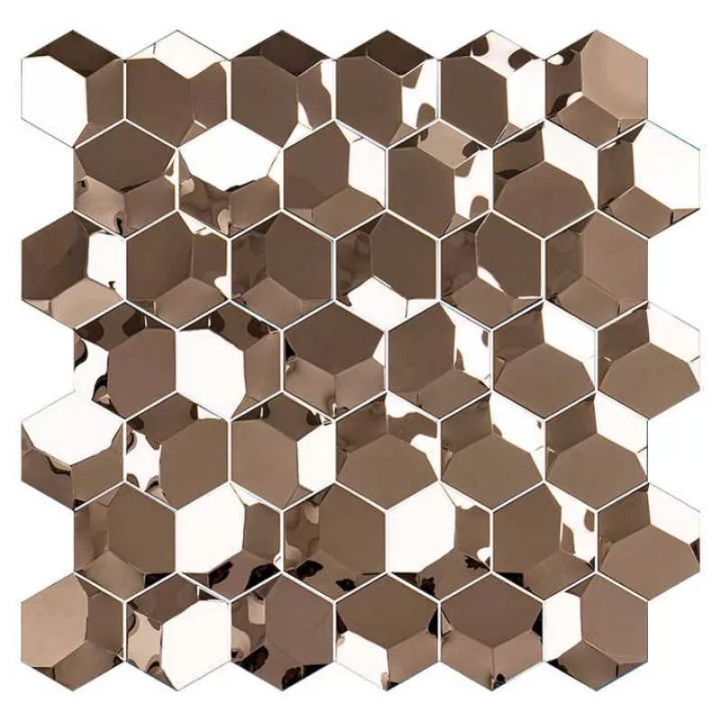 Latest Design Guangdong Hexagonal Rose Gold Mosaic Stainless Steel Wall Decoration Metal Mosaic Tiles for Hotel 